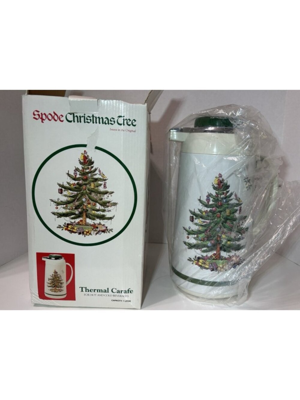 Vintage Spode Christmas Tree Insulated Thermal Carafe Thermos Pot Coffee Tea